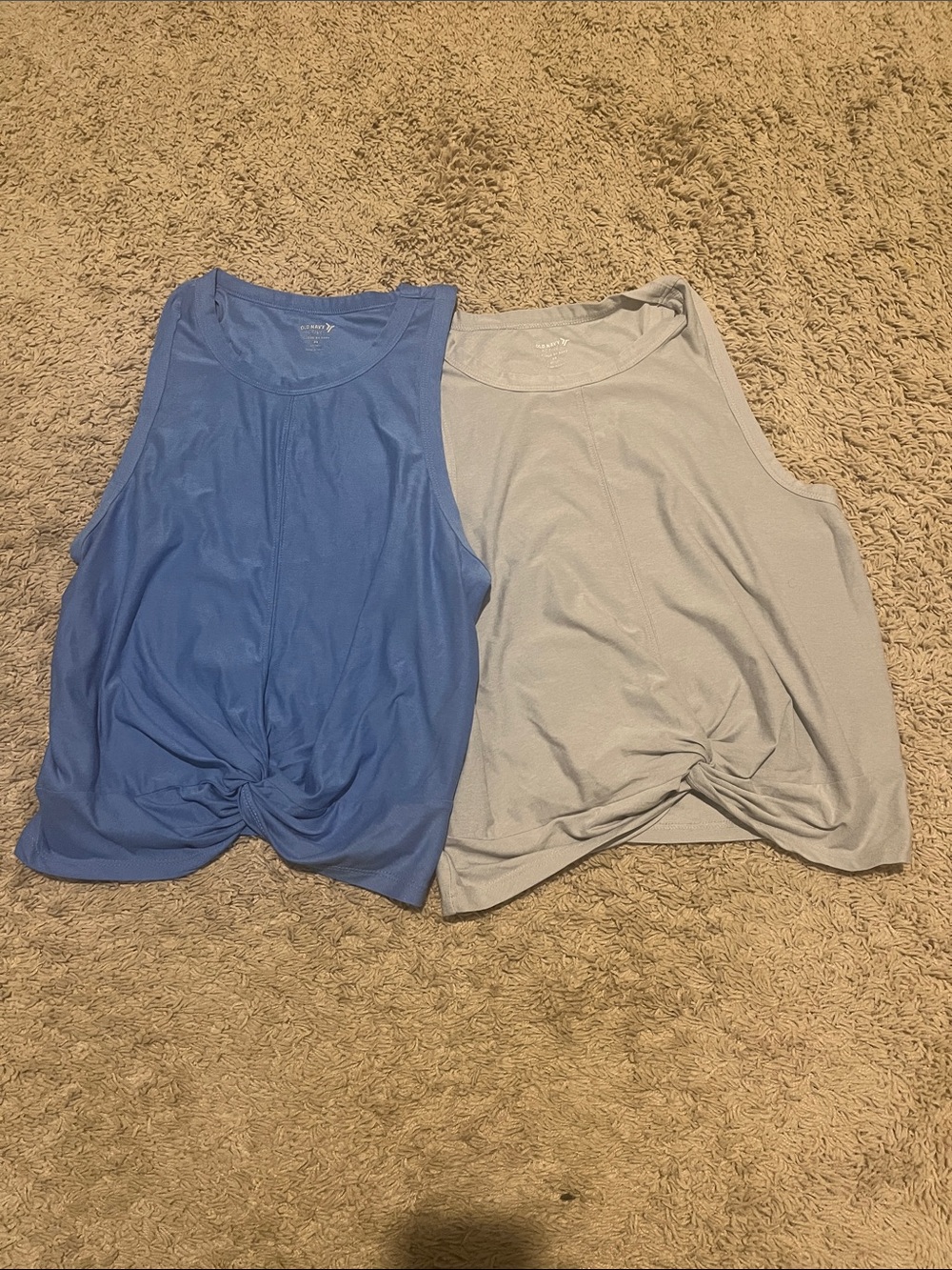 Old Navy Dusty Blue Twist-Front Tank and Grey Twist-Front Tank
